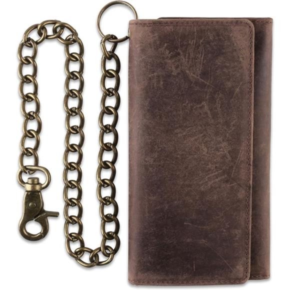 Leather Steel Chain Wallet Antique Brown